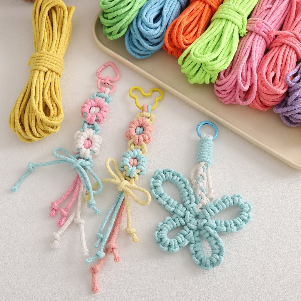 เชือกถัก.Core-spun ด้ายผ้าฝ้าย ขนาด 4 มม., 10 ม. สำหรับ DIY พวงกุญแจและลากิอาร์ด