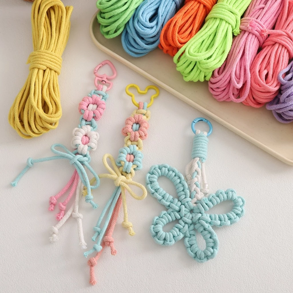 เชือกถัก.Core-spun ด้ายผ้าฝ้าย ขนาด 4 มม., 10 ม. สำหรับ DIY พวงกุญแจและลากิอาร์ด
