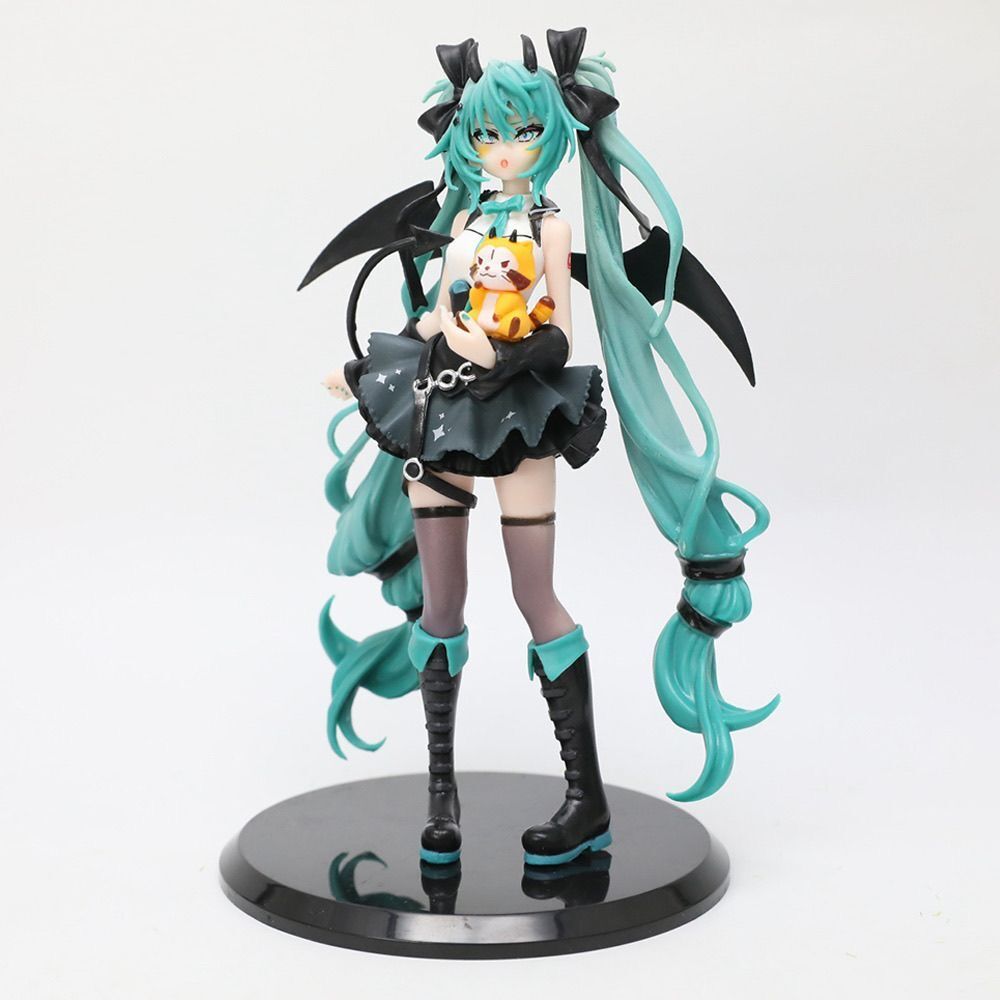 18 ซม.อะนิเมะปีศาจน้อย Hatsune Miku Handmade แรคคูนน้อย Chuyin Dark Angel Handmade PVC รุ่นภาพเคลื่อนไหวอุปกรณ์ต่อพ่วงเครื่องประดับ