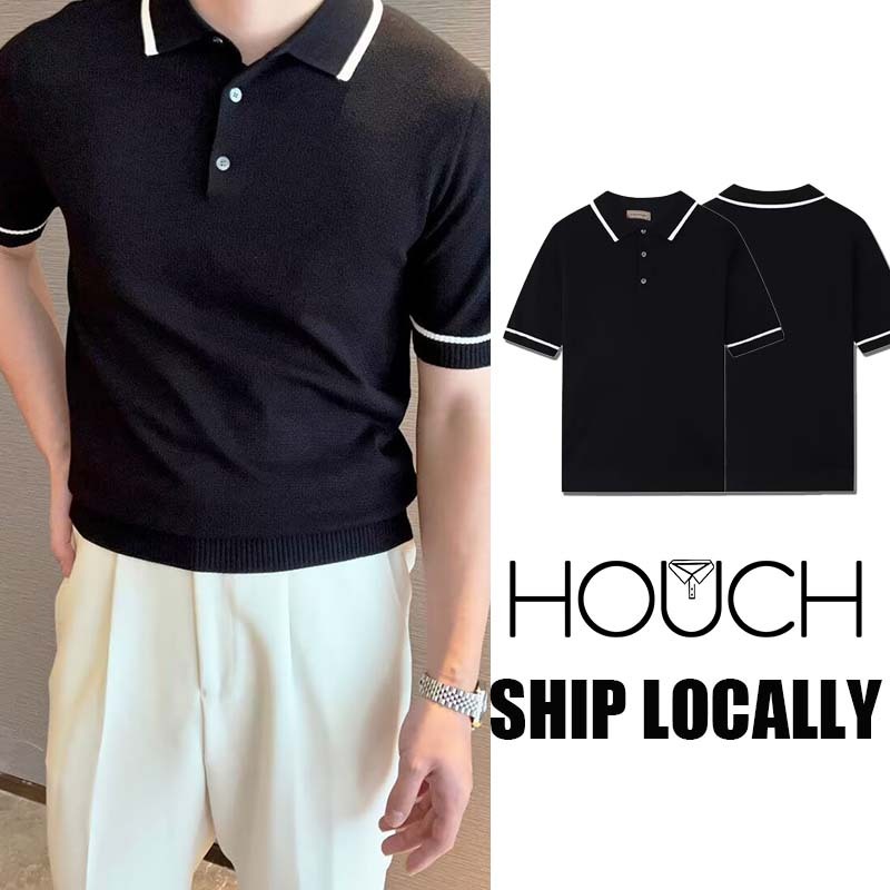 Houch พร้อมส่ง COD เสื้อโปโลผู้ชายกึ่งแขนสำหรับฤดูร้อน มีปุ่มและช่องระบายอากาศ เพื่อความสบายในทุกวัน