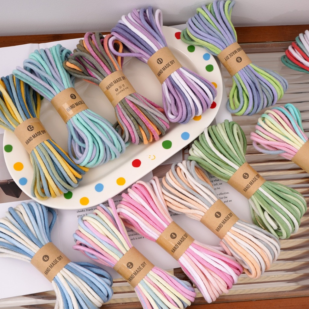 [4 มม.] 10 ม. Segment Dyed Gradient เชือกถักที่มีสีสัน DIY เชือกลูกปัดหลุมขนาดใหญ่แฟชั่น Hand-Knitted