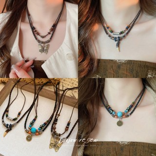 สร้อยคอมากกว่าหนึ่งองค์ประกอบ สไตล์โบราณและชาติพันธุ์ มีลูกป…