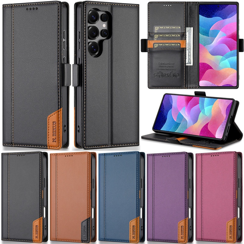 SAMSUNG DeluxeปลอกสําหรับSamsung Galaxy S24 Ultra S25 Ultra S23 Ultra S22 Ultra Matteกระเป๋าสตางค์หนังPUนุ่มช่องใส่การ์ดผิวป้องกันพลิกฝาครอบกรณี