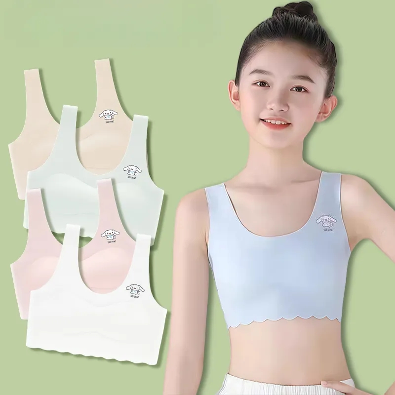 แพ็คเกจ 4 ชิ้น กางเกงในและเสื้อซับในเด็กผู้หญิง แบบสวม มีกระดุมถอดได้ สไตล์สำหรับนักเรียนและวัยรุ่น