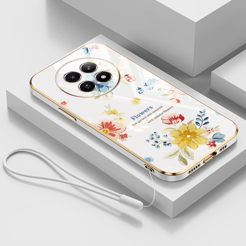 VRQRเคสโทรศัพท์สําหรับOppo Realme 12 13 5G Realme 12X 5Gปลอกผีเสื้อดอกไม้ขอบตรงกันกระแทก