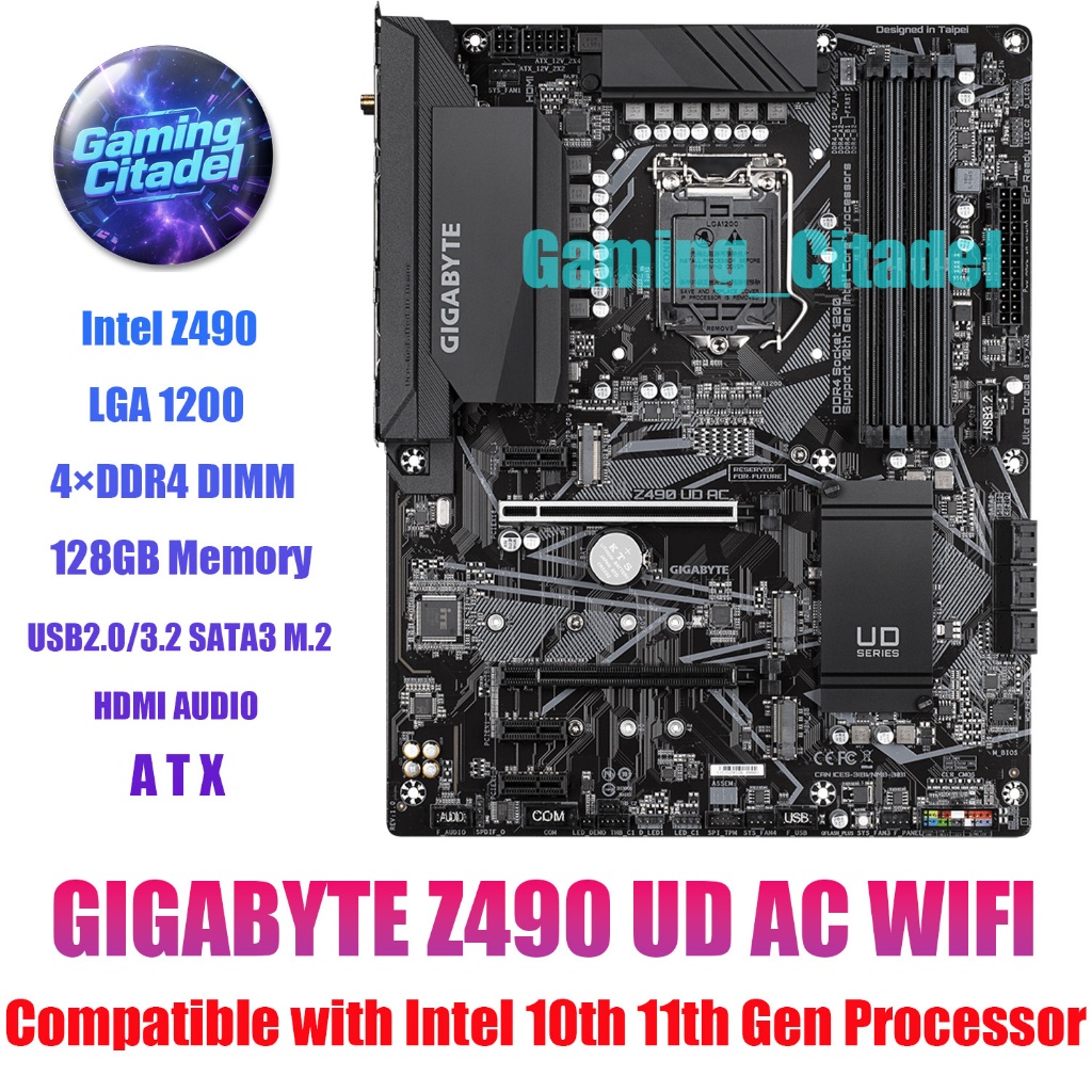 ใช้เมนบอร์ด GIGABYTE Z490 UD AC WIFI DDR4 LGA 1200 เข้ากันได้กับโปรเซสเซอร์ Intel 10th 11th Gen ทดสอ