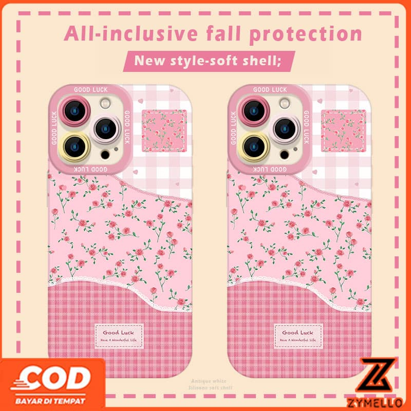 เคสสําหรับRealme Note 60 Realme Note 50 Realme C61 Realme C53 C71 C75 สีชมพูสดลายสก๊อตดอกไม้กันกระแทกTPUเคสโทรศัพท์