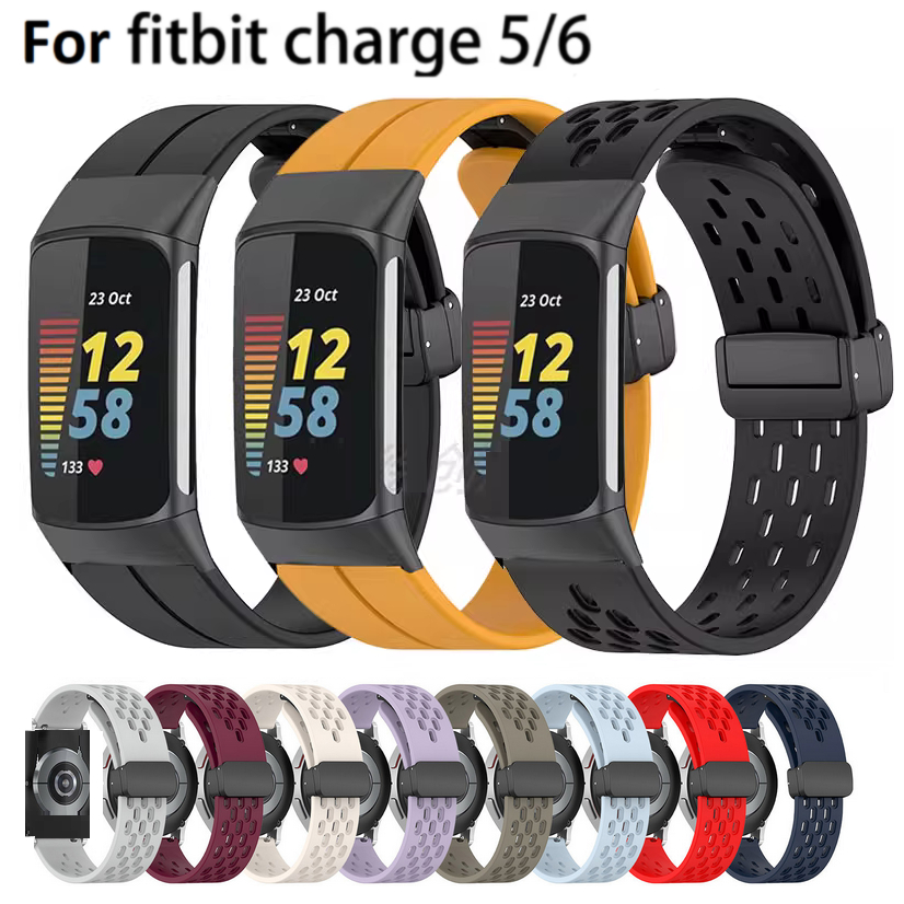 Silicone Magnetic Buckle Strap For สาย Fitbit Charge 6 Strap Soft สาย Fitbit Charge 5 Strap Smart watch Fitbit Charge 6 สาย Replacement Fitbit Charge 5 สาย Bracelet สายรัดแม่เหล็กสําหรับ Fitbit Charge 3 สายรัด Soft Fitbit Charge 4 Strap