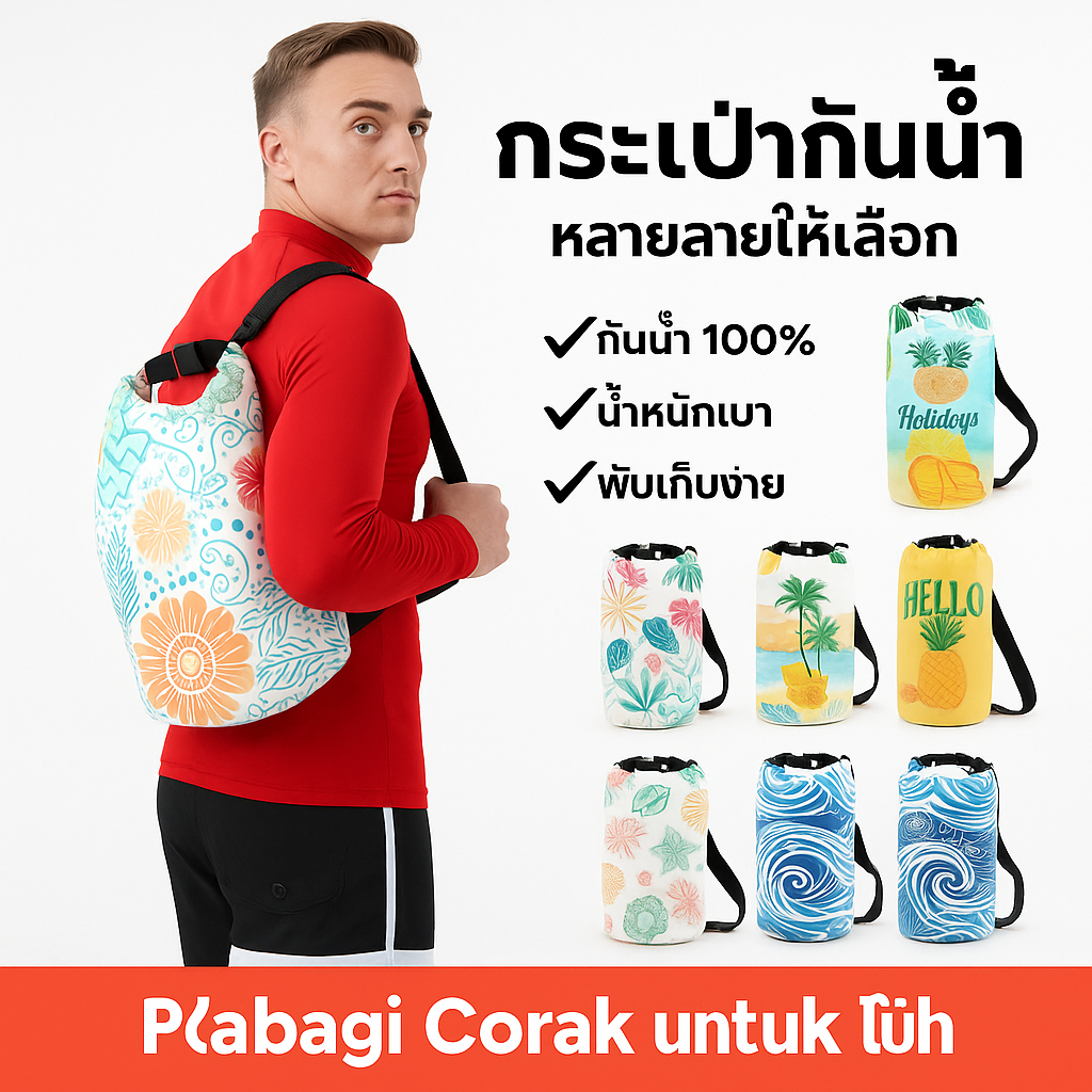 ถุงกันน้ำแบบสะพาย ลายพราง/โอเชี่ยน แห้งกันน้ำ พกพาสำหรับทำกิจกรรมกลางแจ้ง 10L/20L