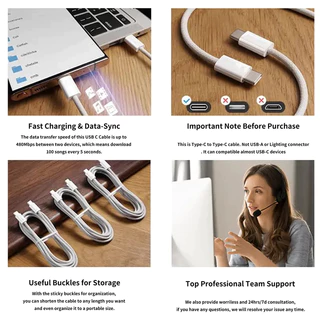 สายชาร์จ USB Type c to Type c สายชาร์ตสำหรับ ไอPad Pro, Air4 Air5 Mini6 ไอ15-16 15-16pro 15-16 pro max