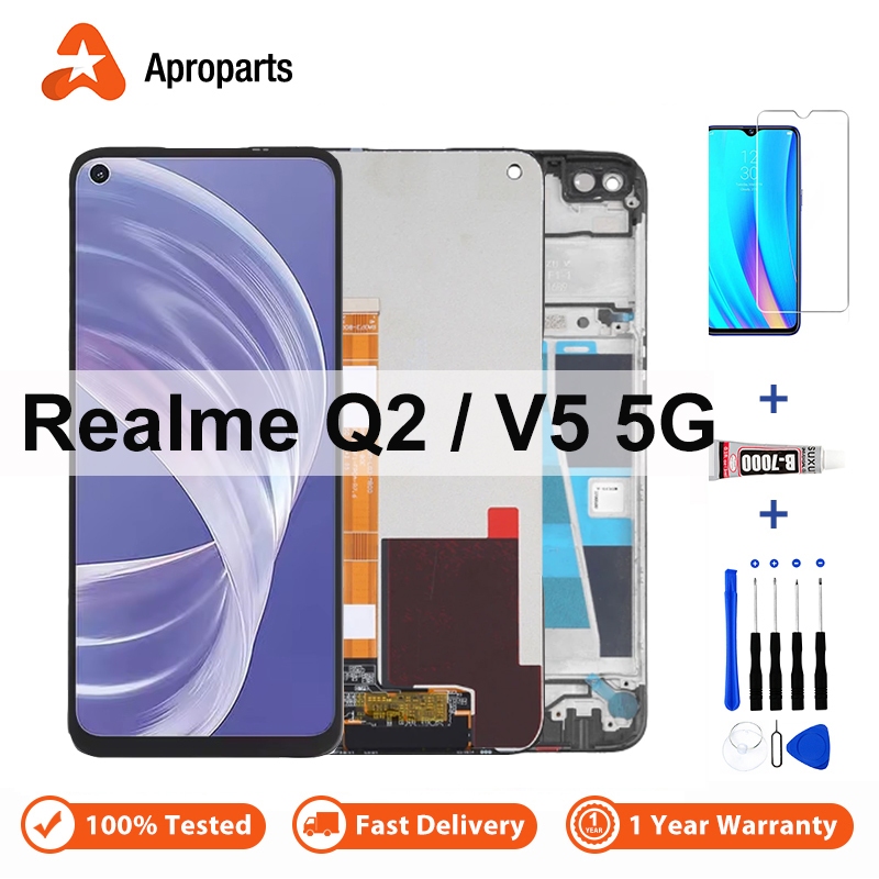หน้าจอ IPS สำหรับ OPPO Realme Q2 V5 5G RMX2117 จอแสดงผล LCD จอสัมผัสประกอบดิจิตอลเซอร์พร้อมกรอบ