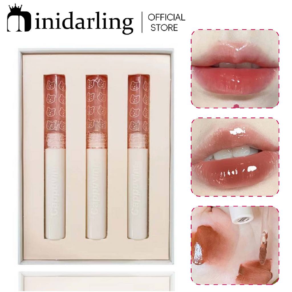 3ชิ้น/SET ขายดี lipstick Cappuvini เคลือบริมฝีปาก สีนู้ด ธรรมชาติ สไตล์เกาหลี สําหรับนักเรียน