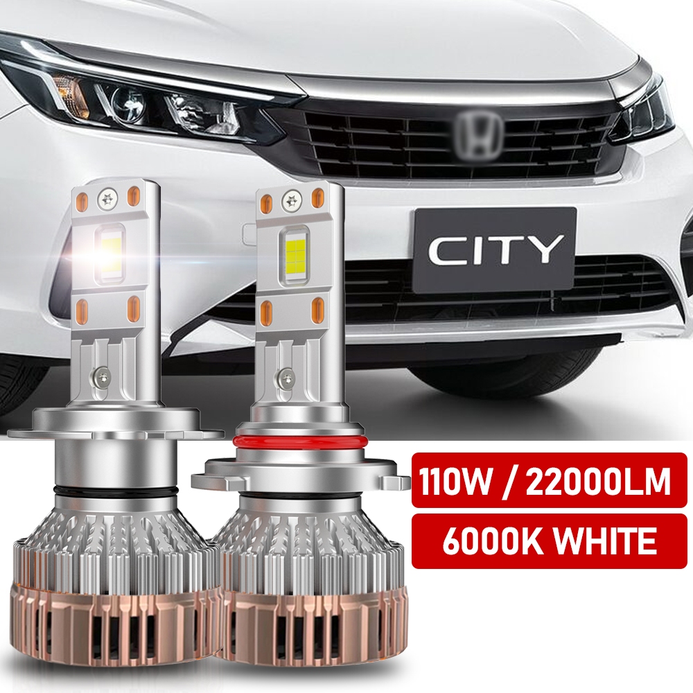 TUFFOO 1 คู่ LED ไฟหน้าหลอดไฟสําหรับ Honda City S/V/SV/Hb/hatchback 1.0T (ปี 2021-2025) ไฟต่ำ H7 / ไฟสูง 9005 - 6000K สีขาว