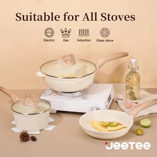 JEETEE 4/6 ชิ้น ชุดเครื่องครัวหินแกรนิตเคลือบสารกันติด กระทะก้นลึก หม้อซุป หม้อนม หม้อ ใช้ได้กับเตาทุกประเภท