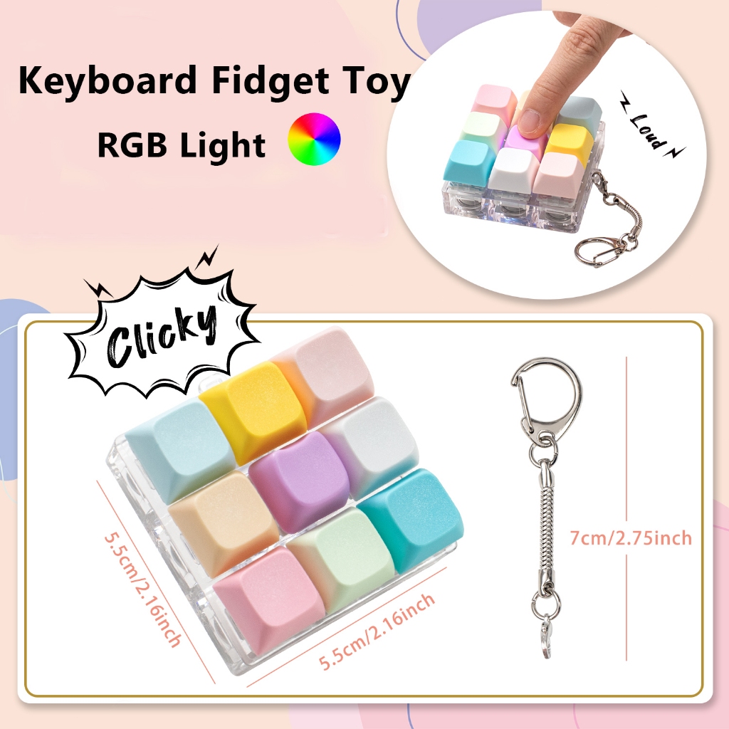 คีย์บอร์ด 9 คีย์ ของเล่นอยู่ไม่สุข ไฟ RGB หลายสี Fidget Clicker พวงกุญแจ ปุ่ม Fidget Changable Keycaps และ Switches