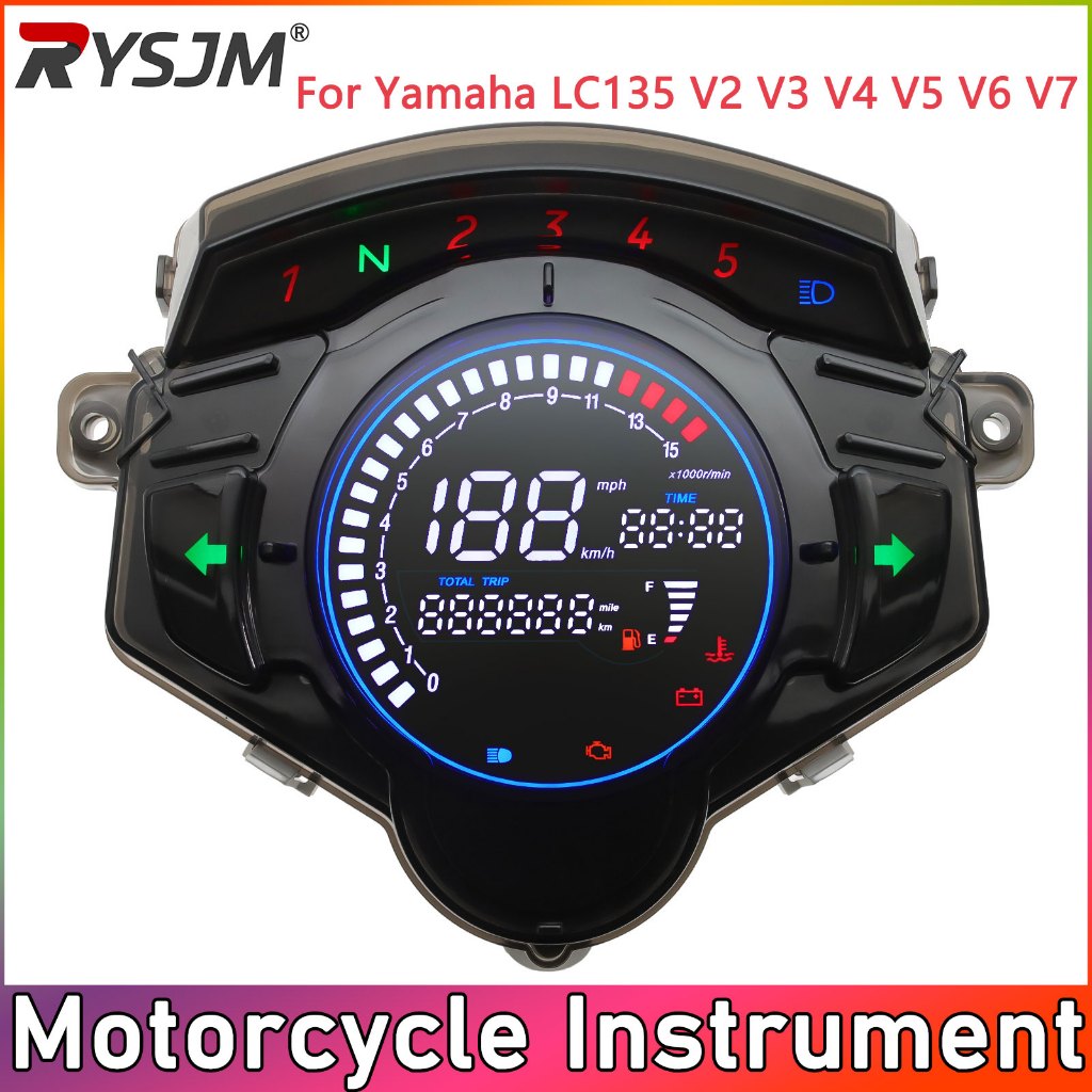 สําหรับ Yamaha LC135 V2 V3 V4 V5 V6 V7 ดิจิตอล LED เมตร RPM ไมล์ Speedometer พร้อมแรงดันไฟฟ้า Water 