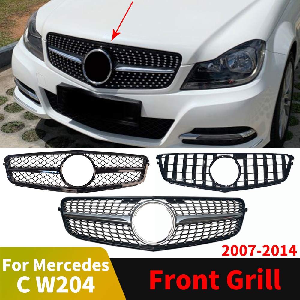 กันชนหน้า Grille Hood Grill สําหรับ Mercedes Benz C W204 C204 S204 Coupe 2007 2008 2009 2010 2011 2012 2013 2014 เช่น C180 C200 C250 C300 AMG GT เพชรปรับแต่งอุปกรณ์เสริม