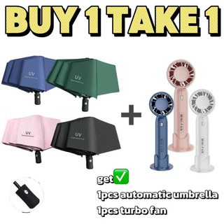 Buy 1 Take 1 Portable Folding Sunshade Automatic Umbrella Windproof Sun Protection UV Outdoor Folding Umbrella with Take 1PCS USB Handy Mini Turbo Fan Mobile Phone Holder