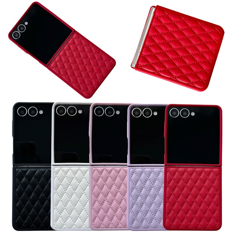 หรูหราลายสก๊อตหนังเคสโทรศัพท์สําหรับ Samsung Galaxy Z Flip 7 Z Flip 6 Flip5 Flip 4 Flip3 สีทึบบางเฉียบกันกระแทกฝาครอบป้องกัน