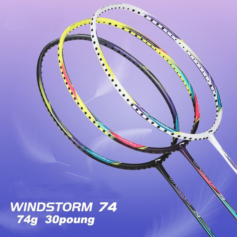 ไม้แบดมินตัน WindStorm 74 น้ำหนักเบา 30 lbs 6U คาร์บอนเต็ม มาพร้อมสตริง