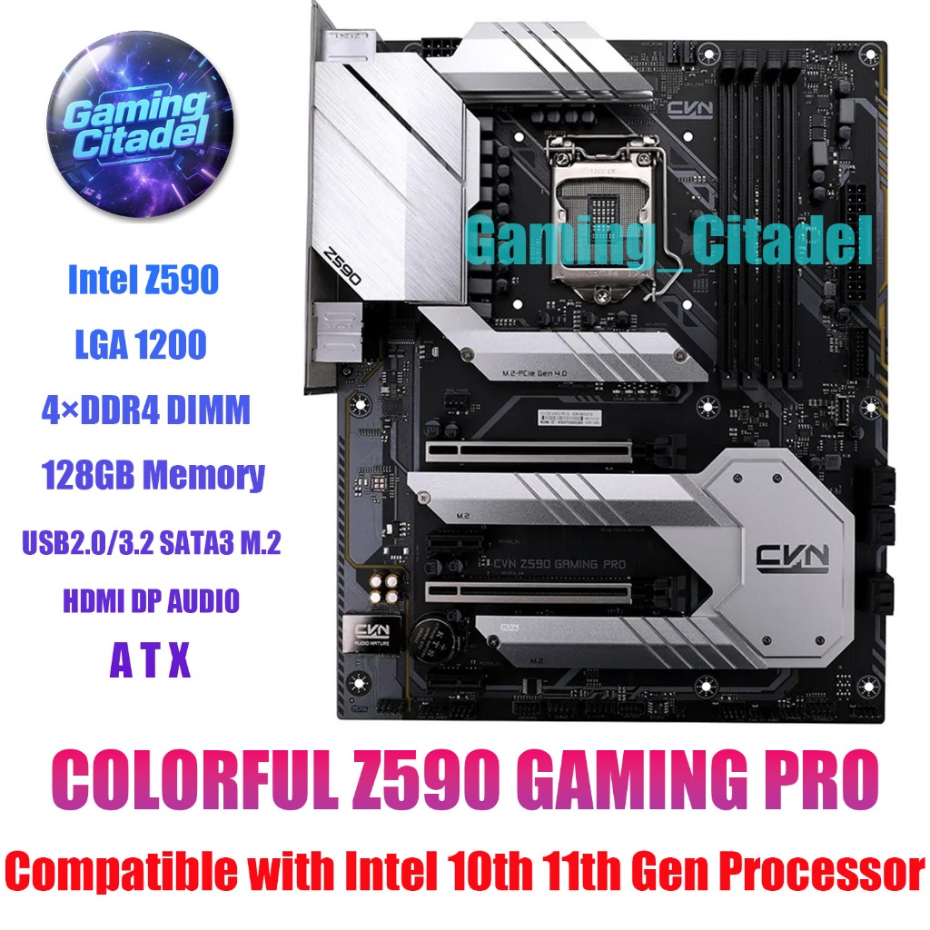 ใช้ COLORFUL CVN Z590 GAMING PRO DDR4 ATX เมนบอร์ด LGA 1200 Z590 ชิปเซ็ตใช้งานร่วมกับ Intel 10th 11t