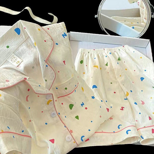 ชุดนอนเด็กผู้หญิงลายการ์ตูน แขนสั้น กางเกงขาสั้น ทำจากผ้าฝ้าย สวมใส่ง่ายทุกวัน ชุดสองชิ้น