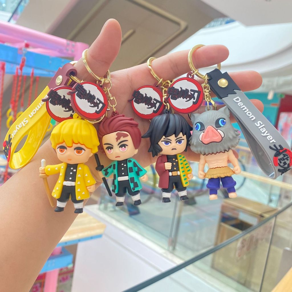 Demon Slayer Tanjiro พวงกุญแจ Kimetsu no Yaiba พวงกุญแจ Nezuko Zenitsu Kanroji กระเป๋าจี้ของขวัญ