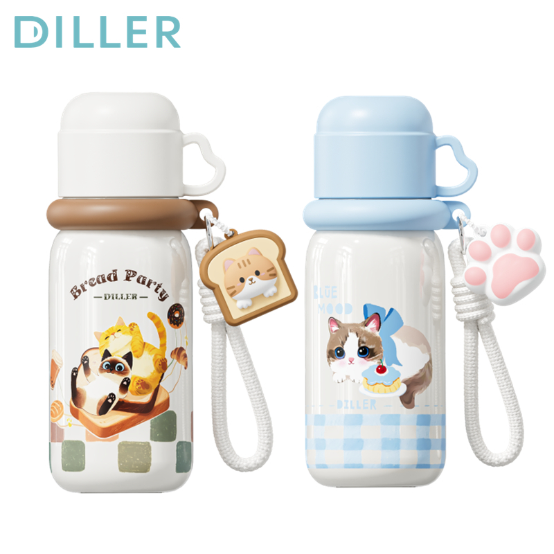 Diller Ace Cat Thermos Bottle (480ml/16oz) - SUS316L Stainless Steel, Temperature Retention D9401