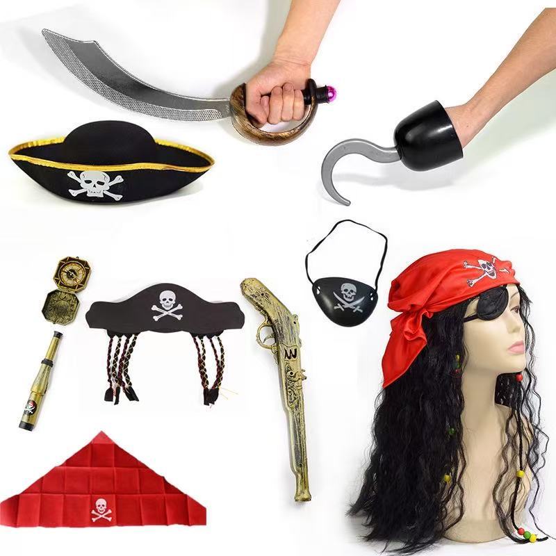 ชุดเครื่องแต่งกายโจรสลัด Pirates of the Caribbean มีด และหมวก กัปตัน พร้อมธงสำหรับเด็ก