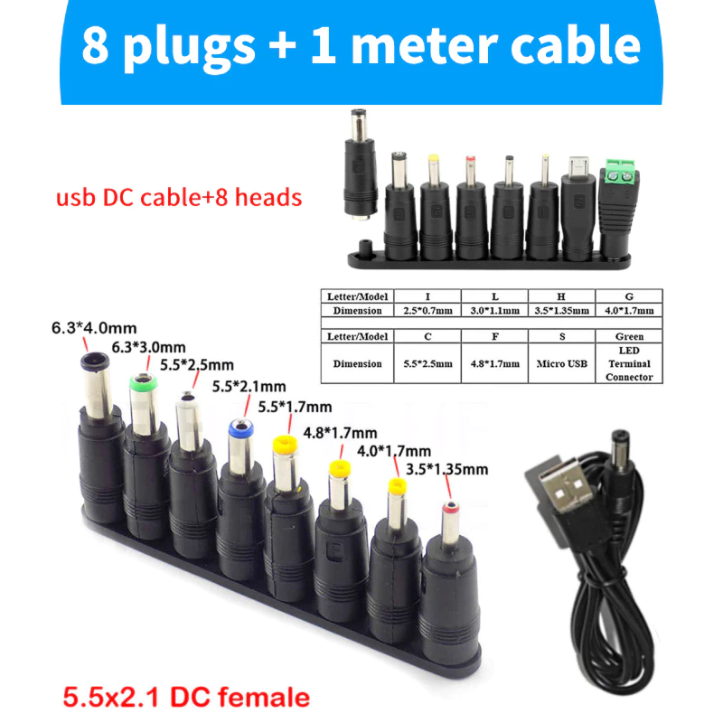 สายชาร์จ DC พร้อมหัว USB 8 หัวเป็นสาย DC + 8 หัว เครื่องชาร์จทดแทนสายไฟ อะแดปเตอร์ USB เหมาะสําหรับ