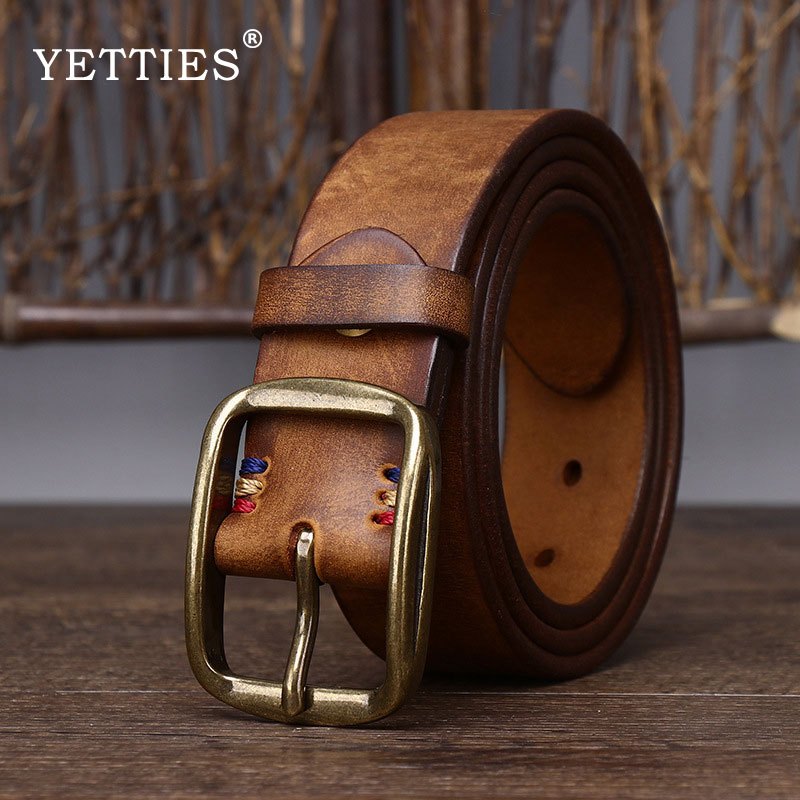 YETTIES เข็มขัดหนังแท้ Cowskin สไตล์วินเทจ สำหรับผู้ชาย
