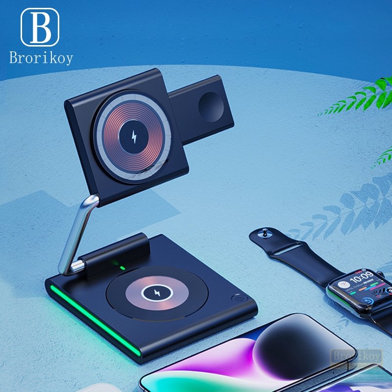 3 in 1 แท่นชาร์จไร้สายแบบแม่เหล็กโปร่งใสสําหรับ Phone16 15 14 13 12 Pro Max Watch Fast Charging Dock