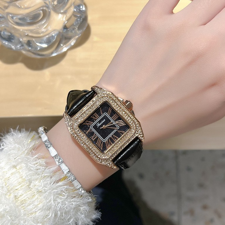 DETUAคุณภาพสูงSeiko RetroSquareนาฬิกาสุภาพสตรีนาฬิกากันน้ําFull Diamondเข็มขัดนาฬิกาผู้หญิงธุรกิจTra