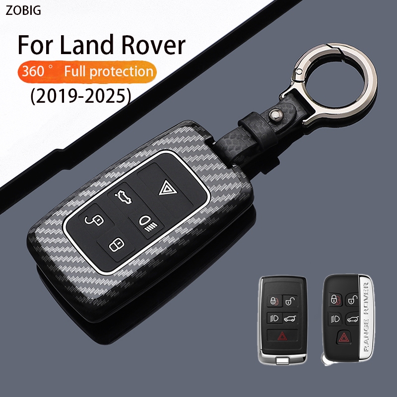 ZOBIG Carbon fibre หนัง Key Fob สําหรับ Land Rover กุญแจรถพร้อมพวงกุญแจ Fit 2019-2025 Land Rover EVo