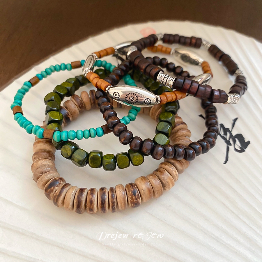 สร้อยข้อมือและกำไลลูกปัดไม้ กะลามะพร้าว สไตล์ชาติพันธุ์ ย้อนยุค (6 ชิ้น) - รูปที่ 4