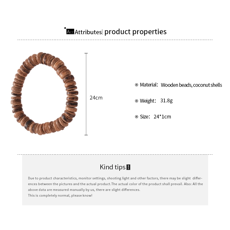 สร้อยข้อมือและกำไลลูกปัดไม้ กะลามะพร้าว สไตล์ชาติพันธุ์ ย้อนยุค (6 ชิ้น) - รูปที่ 7