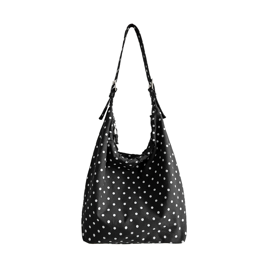 2025 ใหม่ Wave Point ไนลอนผู้หญิงถังกระเป๋า Dot ความจุขนาดใหญ่กลางกระเป๋าถือเกาหลีสุภาพสตรีไหล่กระเป