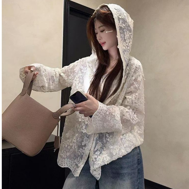 เสื้อลูกไม้แขนยาวสไตล์เกาหลีสำหรับผู้หญิง งานฝีมือพิเศษ