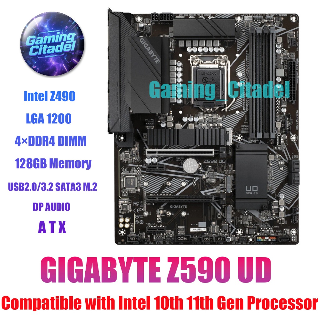 ใช้เมนบอร์ด GIGABYTE Z590 UD DDR4 ATX LGA 1200 เข้ากันได้กับโปรเซสเซอร์ Intel 10th 11 ทดสอบ