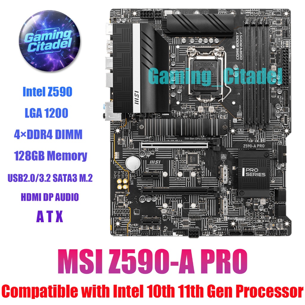 ใช้เมนบอร์ด MSI Z590-A PRO DDR4 ATX LGA 1200 เข้ากันได้กับโปรเซสเซอร์ Intel 10th 11 ปีทดสอบ