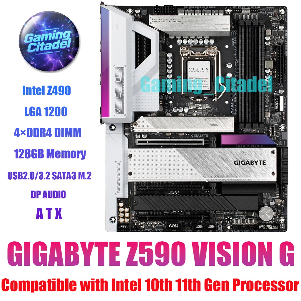 ใช้เมนบอร์ด GIGABYTE Z590 VISION G DDR4 ATX LGA 1200 เข้ากันได้กับโปรเซสเซอร์ Intel 10th 11 ปีทดสอบ