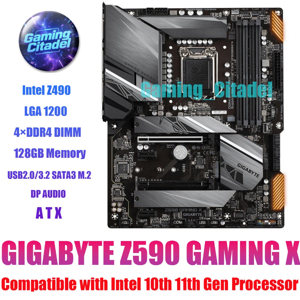 ใช้เมนบอร์ด GIGABYTE Z590 GAMING X DDR4 ATX LGA 1200 เข้ากันได้กับโปรเซสเซอร์ Intel 10th 11 ปีทดสอบ