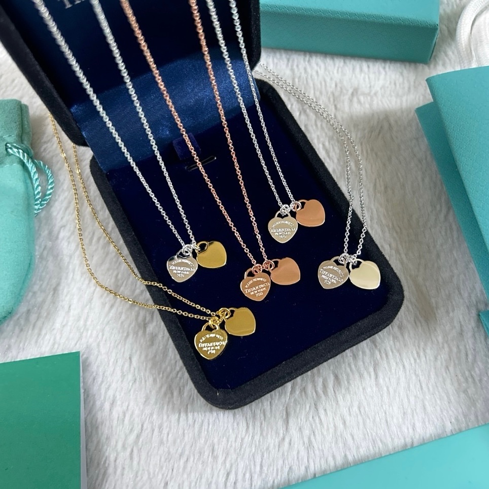 TF Heart Double Heart Fashion Girls Necklace Series