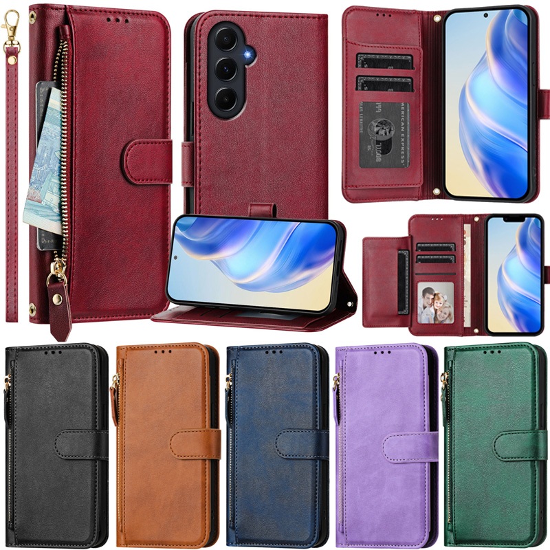 Deluxe สําหรับ Samsung Galaxy A27 A57 A56 A36 A37 A17 A16 A26 A06 A07 A55 A35 A25 A15 A05S A54 A34 A14 A24 A05 ซิปกระเป๋าสตางค์ฝาครอบหนัง