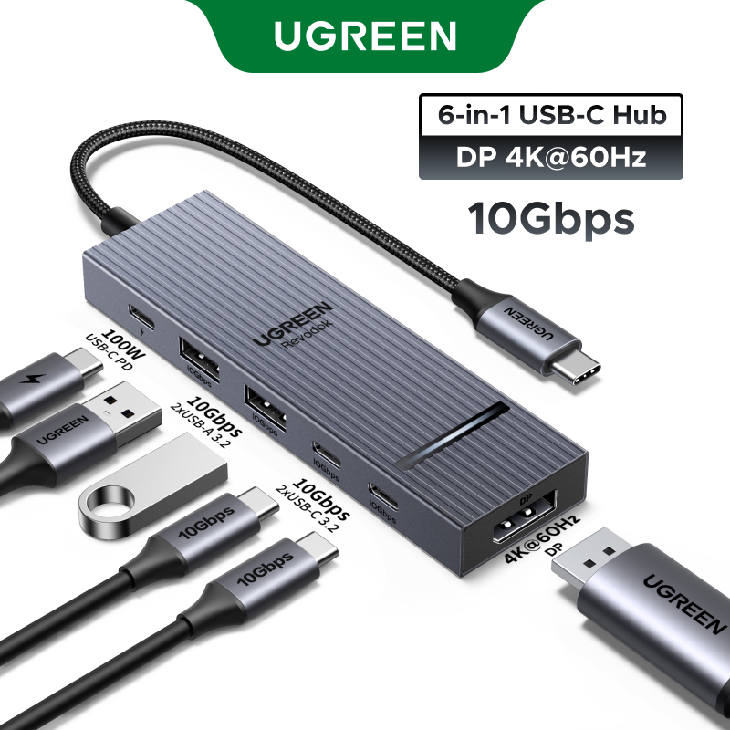UGREEN 4K60hz USB C ถึง DP HUB USB3.2 Gen2 10Gbps PD100W HUB สําหรับ MacBook/iPad Air/iPhone 15-16/S