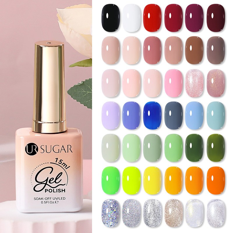 Ur SUGAR ยาทาเล็บเจลสีสันสดใส ติดทนนาน 15ML Red Soak Off UV Nail Art Gel 60 สี