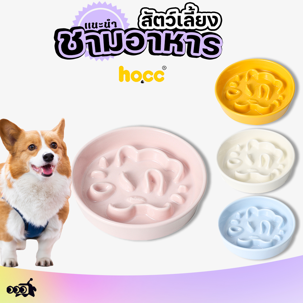 🔔 ชามอาหารช้าแบบเซรามิก HOCC | ป้องกันการสำลัก+เหมาะสำหรับแมวและสุนัข+ออกแบบมาเพื่อให้กินช้าลง 😻