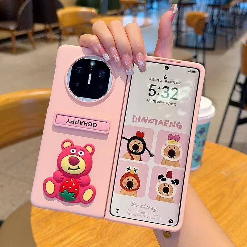 Magic V5 สําหรับ Honor Magic V5 V3 V2 Vs3 Vs2 Huawei Mate X6 X5 X3 X2 DIY วงเล็บการ์ตูนหมีผิวรู้สึก 