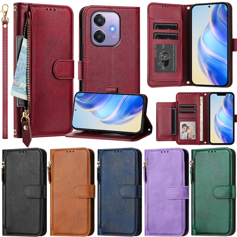 Deluxe สําหรับOppo A5X A3 4G A5 Pro 5G A60 A79 A18 A38 A58 4G A5 A3 Pro 5G A78 4G A98 A78 5G A57 A77 Reno10 Proหนังซิปกระเป๋าสตางค์