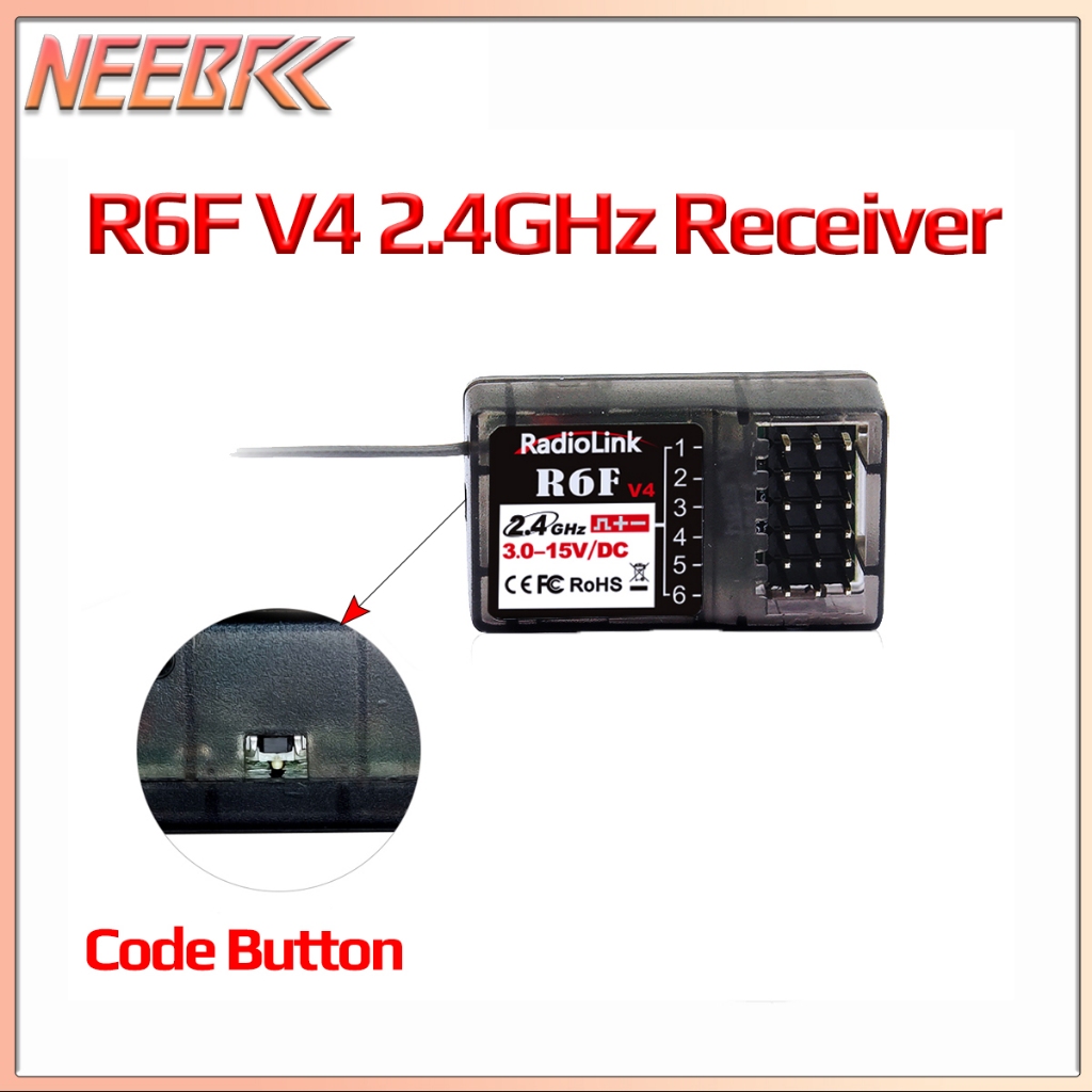 RadioLink 1PCS R6F V4 6 ช่อง 3-15V สําหรับ RC รีโมทคอนโทรลรถเรือรุ่น RC8X/RC6GS/RC4GS/T8FB/T8S เครื่